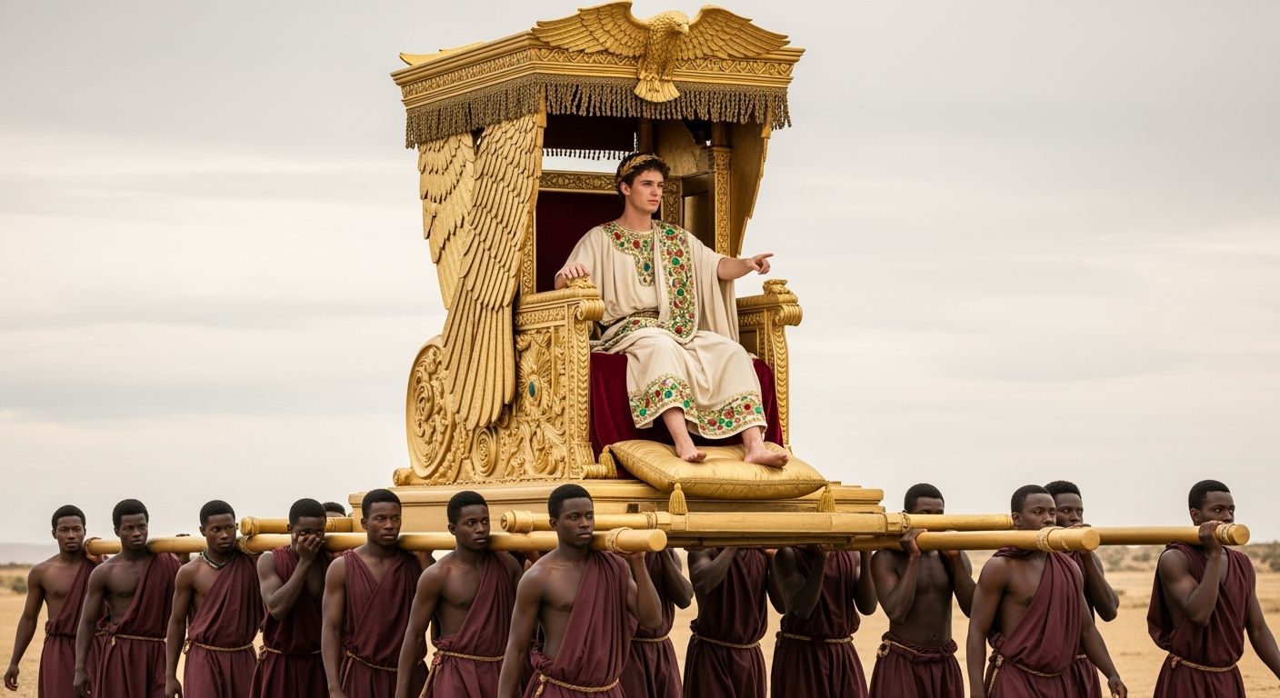 Opulent Roman Emperor on Gold Sedan Throne