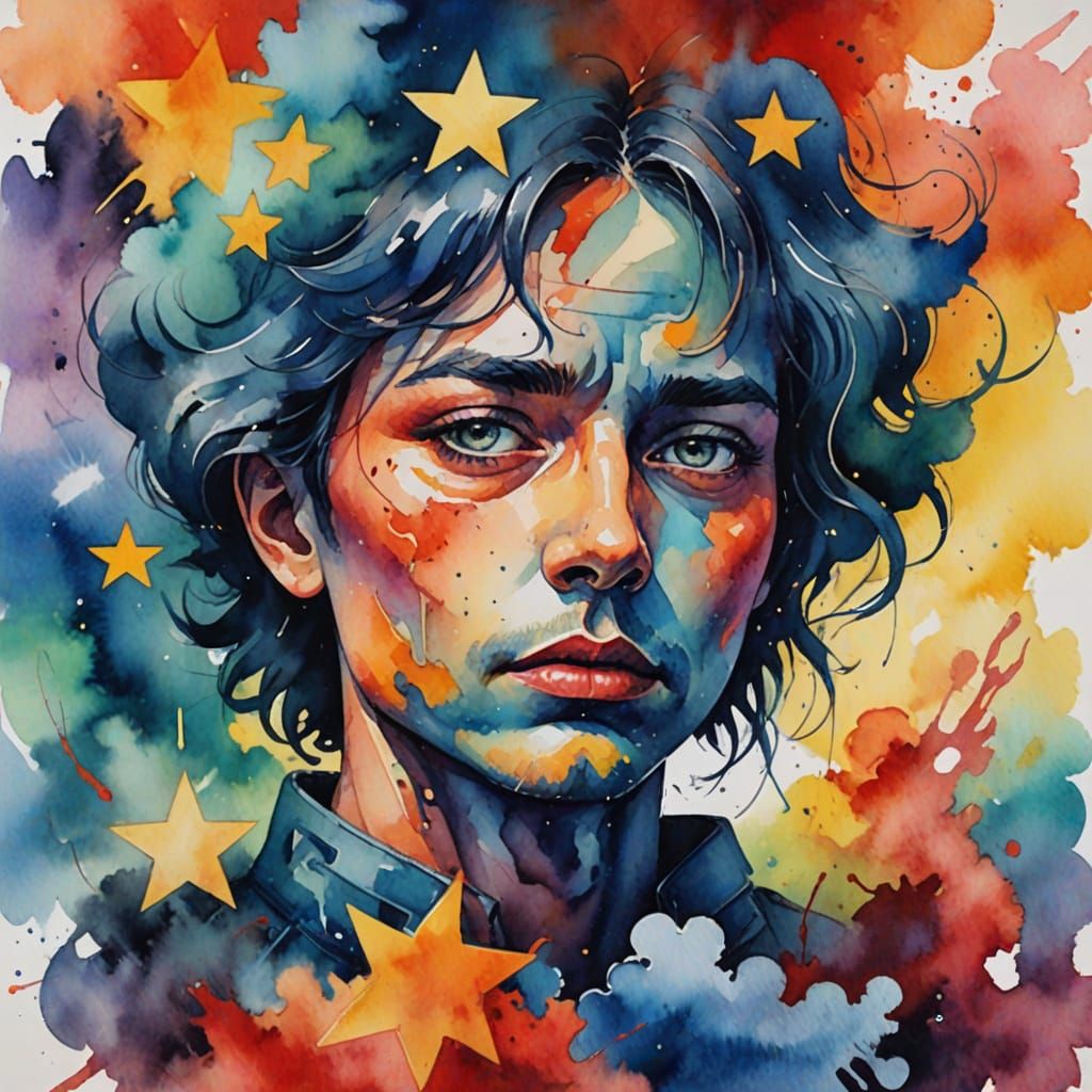 Whimsical Watercolor Portrait of a Desperate Machine