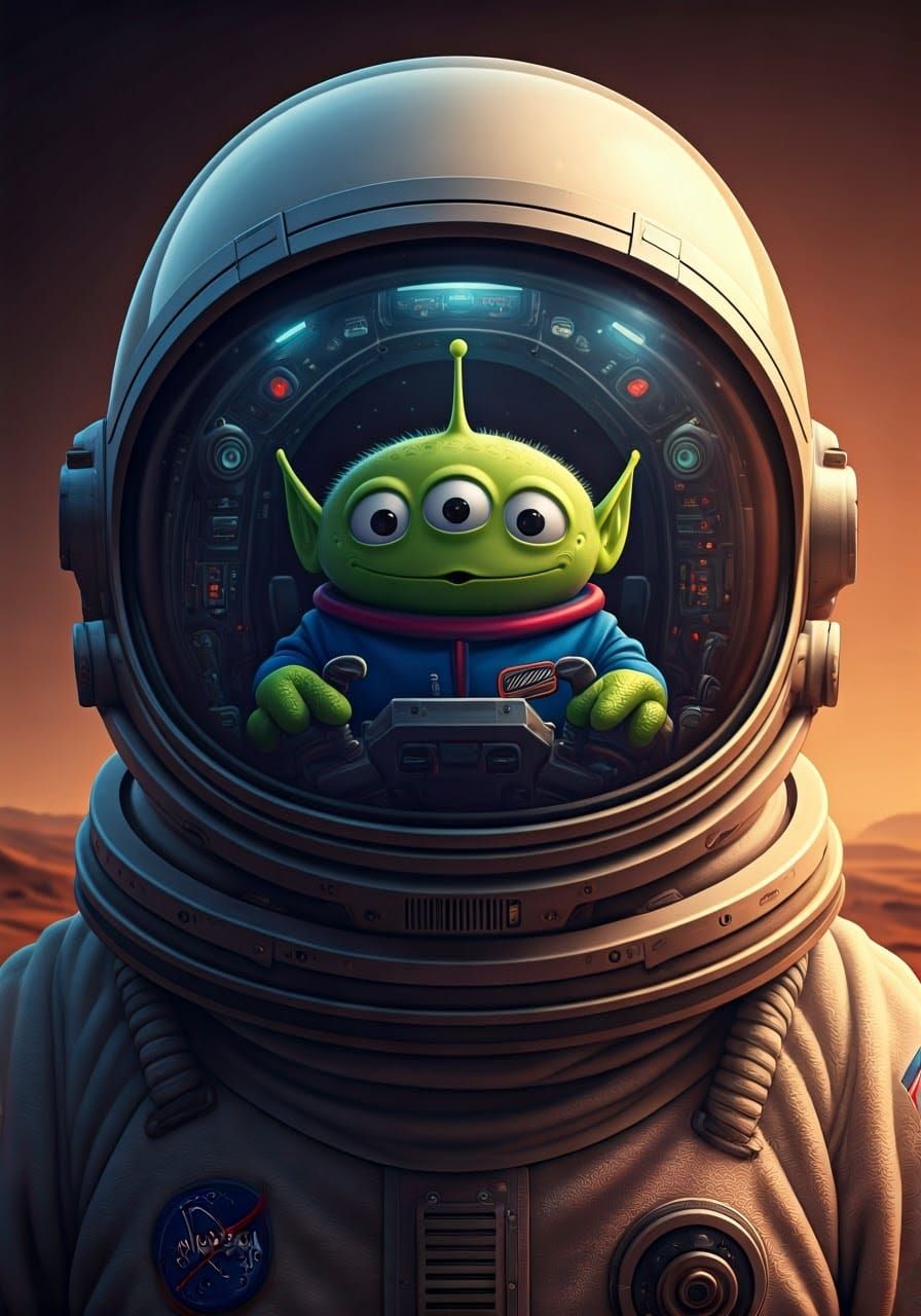 NASA Astronaut on Mars in Whimsical Fantasy Setting