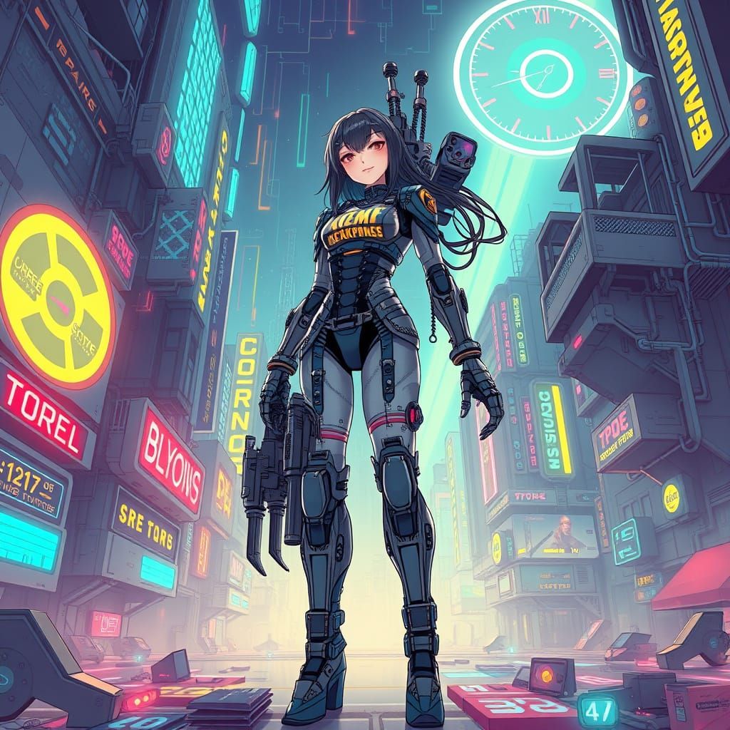 Clockwork Robot Woman in Cyberpunk Anime Style