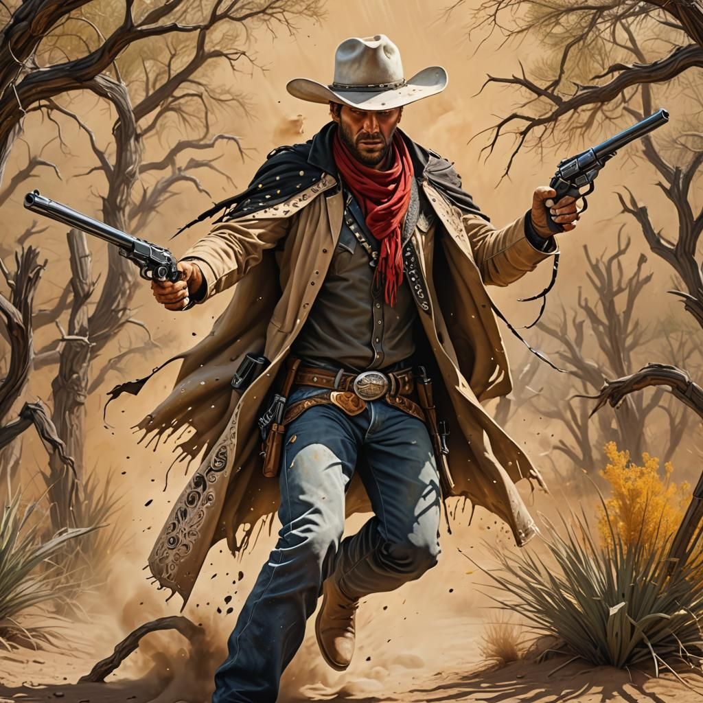 Hyperrealistic Gunslinger in the Wild West
