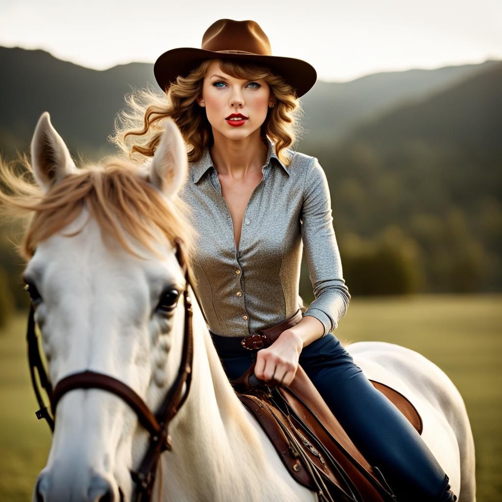 Portrait of Woman Riding Horse, Bokeh Lighting