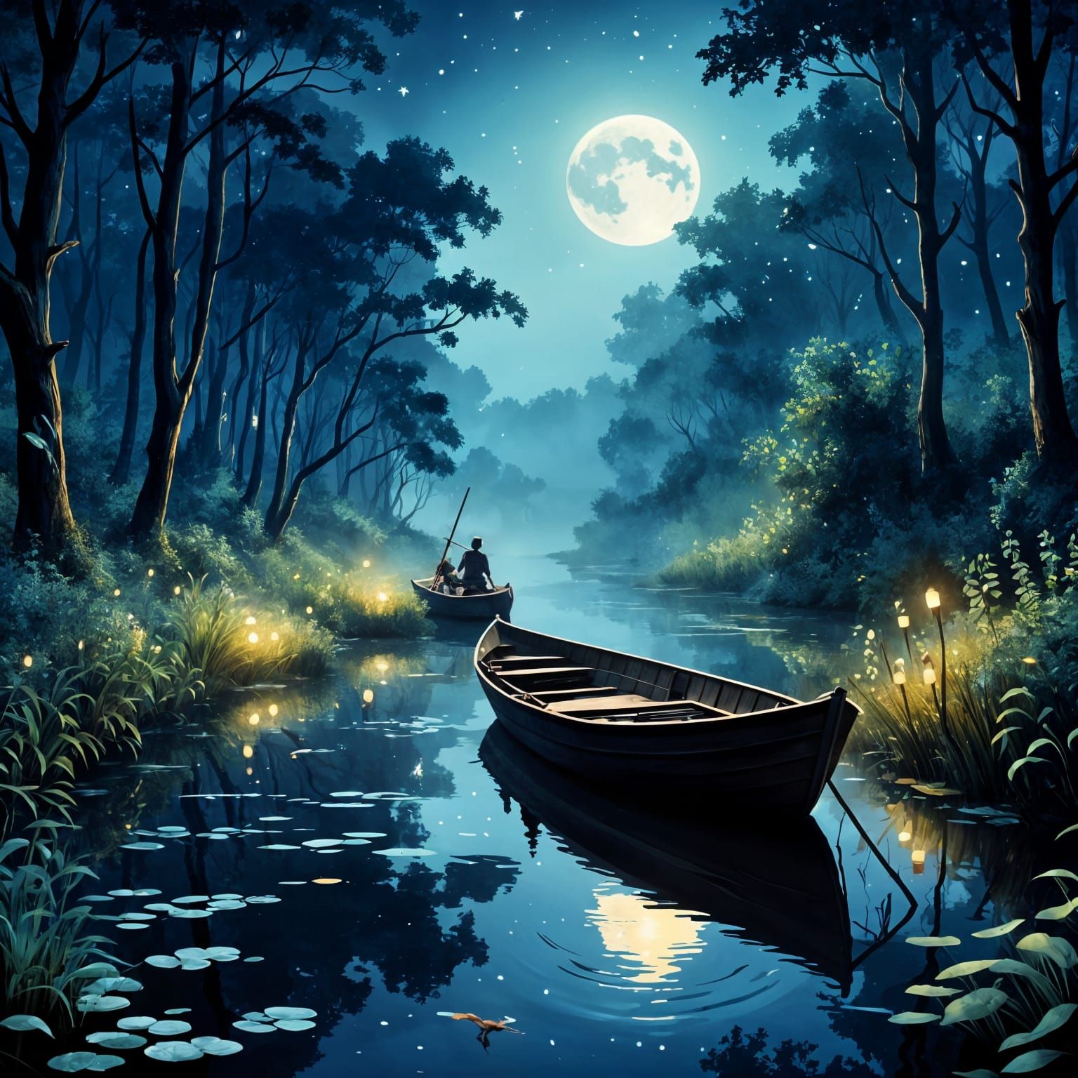 Explorers on a Summer River at Dusk