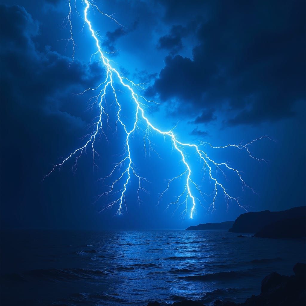 Electric Blue Lightning Bolts Unleashed Across Ominous Sky