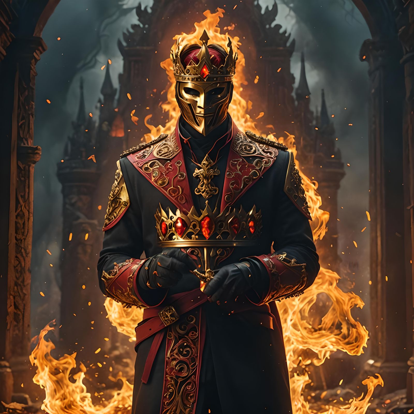 Fiery Masked King with Crown: Fantasy Concept Art