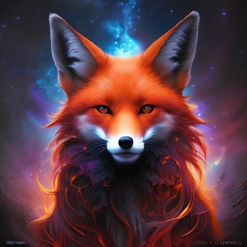 Cosmic Fox: Hyperrealistic Astral Illustration