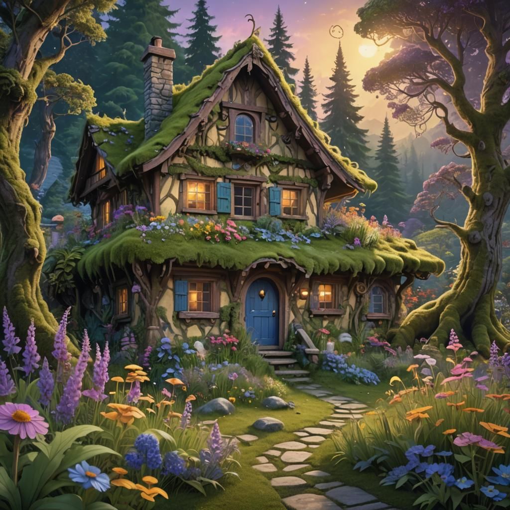 Whimsical Cottagecore Creature in Enchanted Cottage