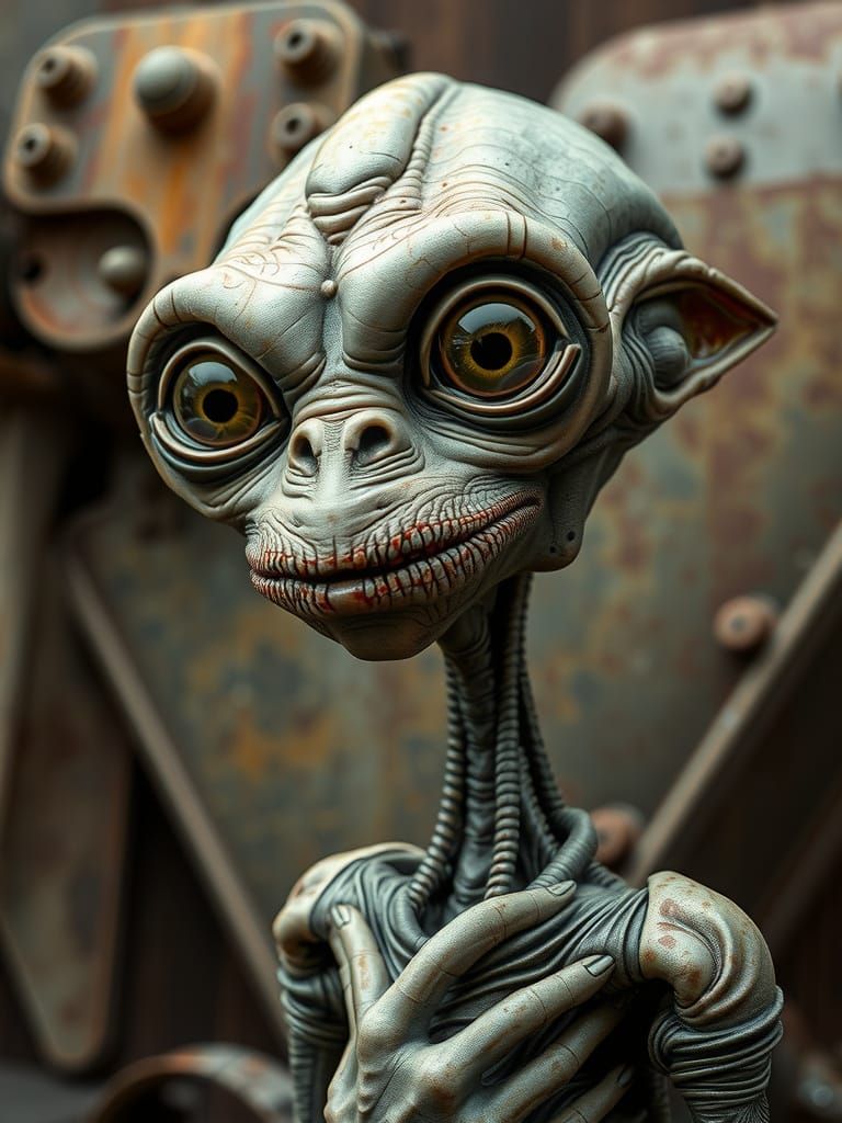 Hyperrealistic Alien Portrait in Offbeat Sci-Fi Style