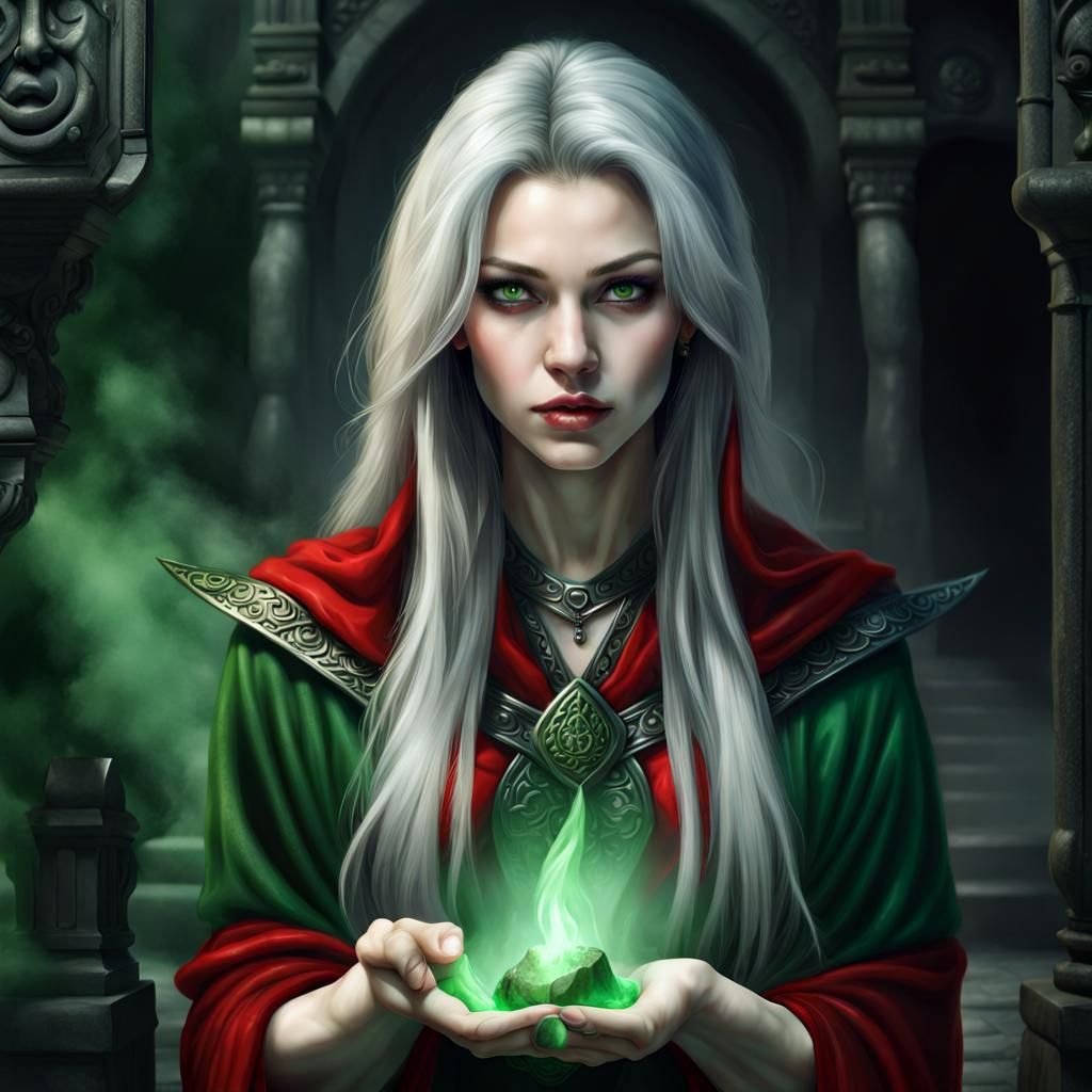 Beautiful Young Witch Casting Green Magic