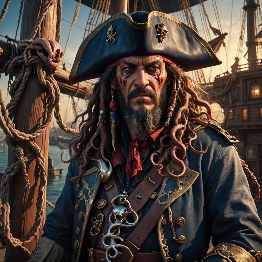 Pirate Octopus Captain in Golden Hour Light