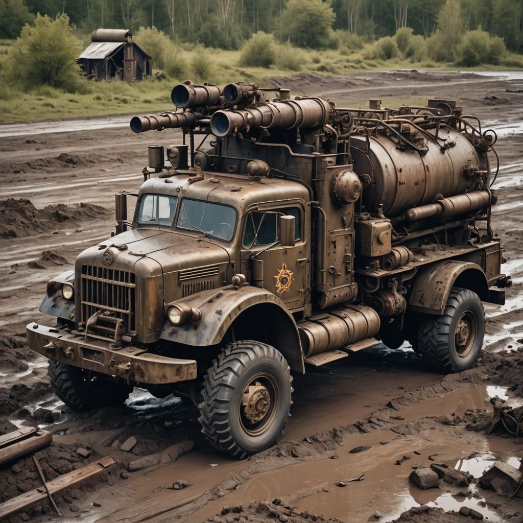 Steampunk Military Truck Abandoned in Mud