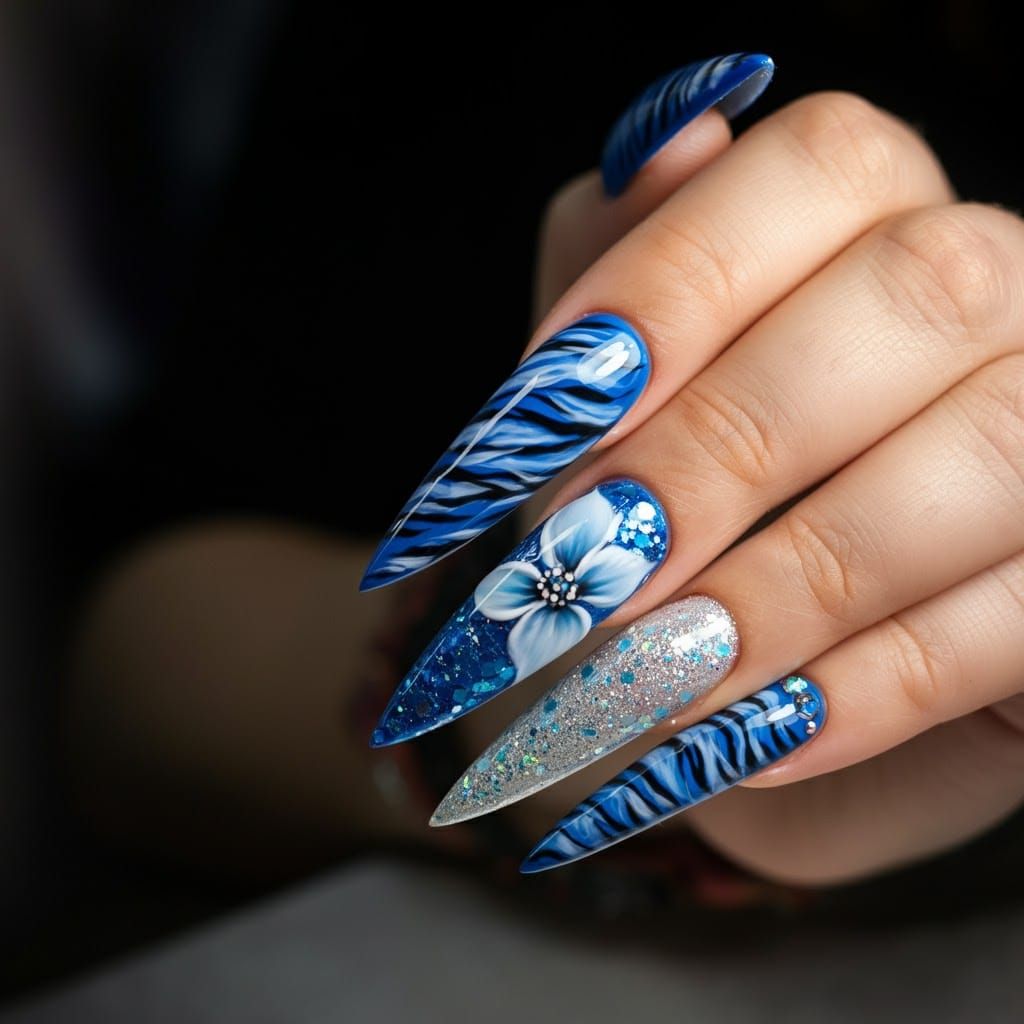 Tiger Print and Floral Nail Art Design