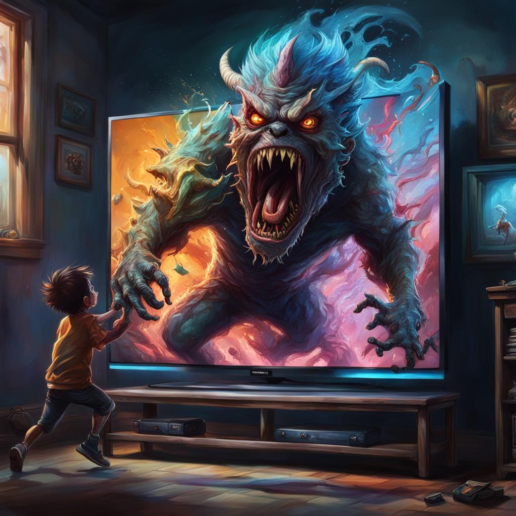 Video Game Monster Stealing Console: Hyperrealistic Splash A...