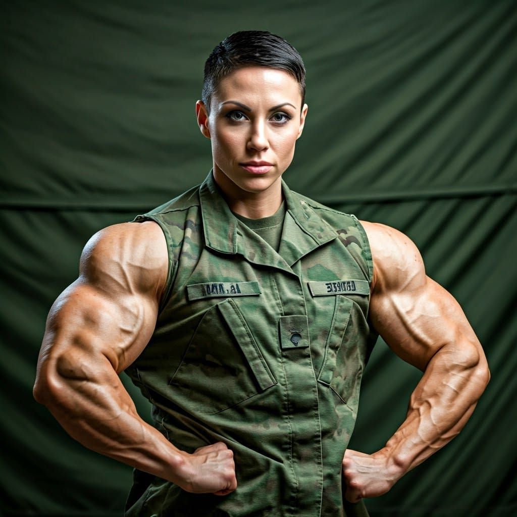 Strong Female Soldier in Combat Uniform