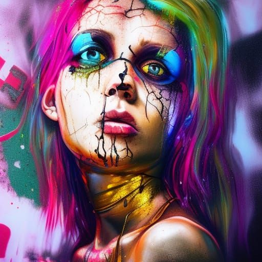 Eerie Woman in Straitjacket: Graffiti Art Style