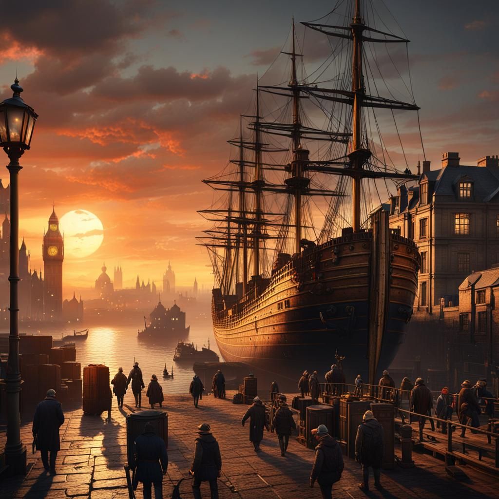 Cargo Ships Docking in Old London: Digital Matte Painting
