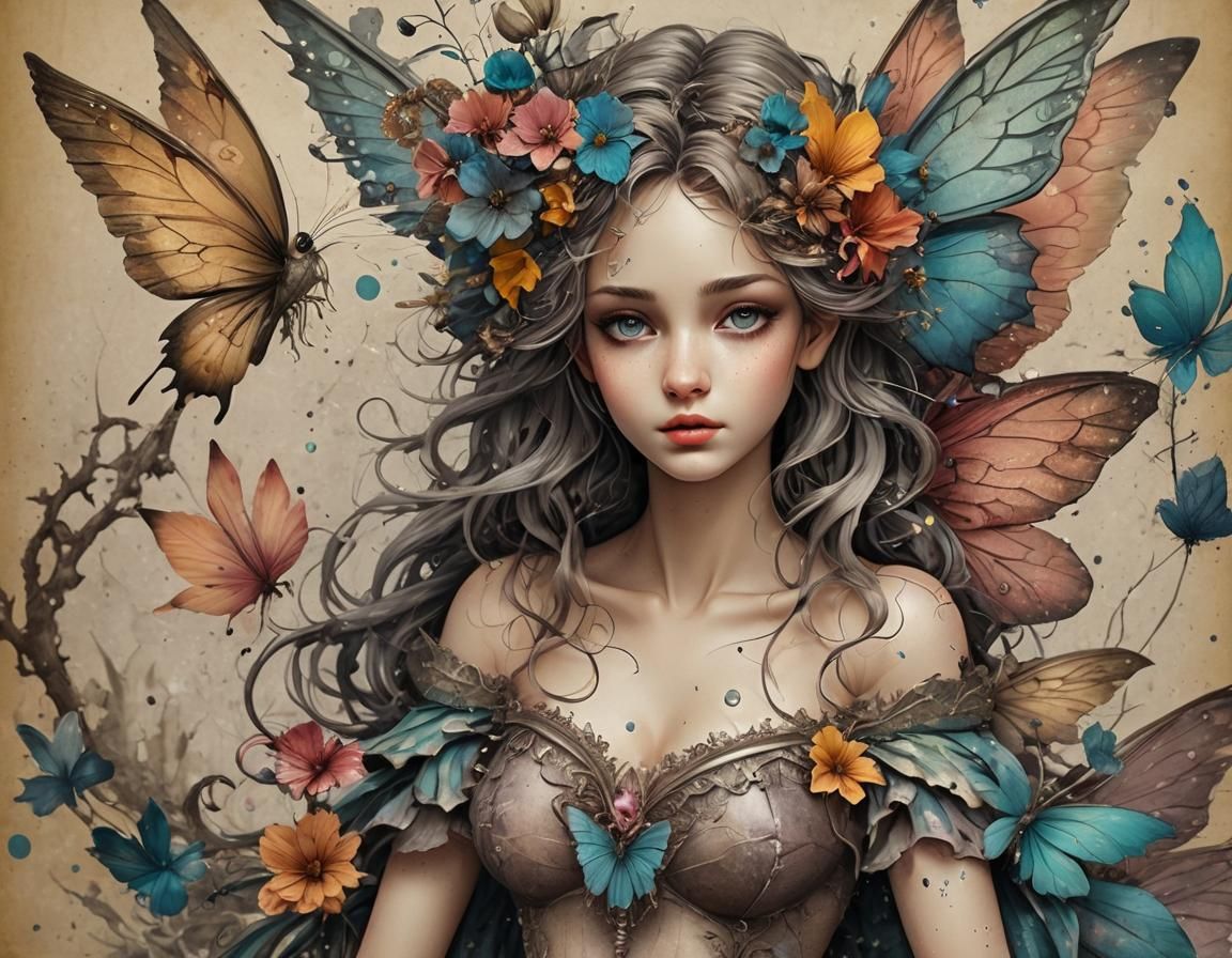 Gorgeous Vintage Fairy with Colorsplash Effect