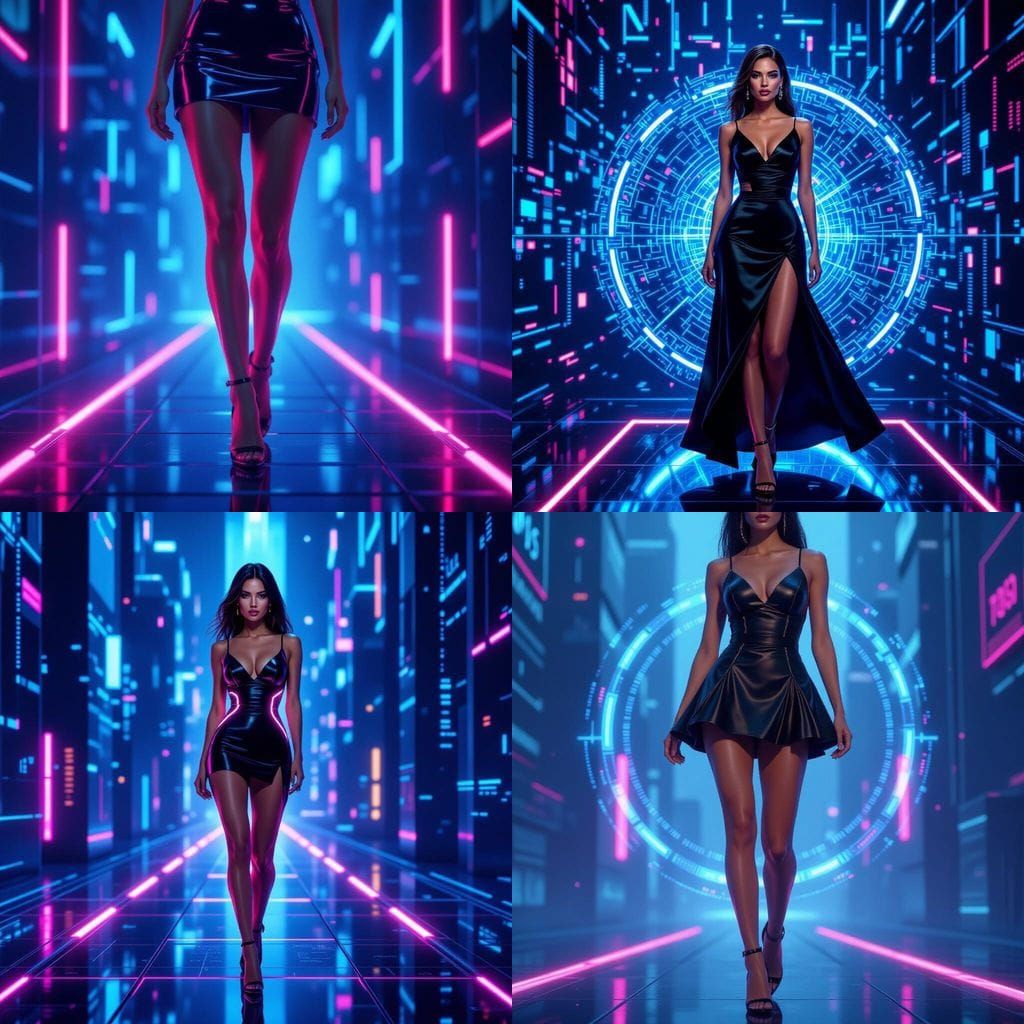Elegant Woman with Holographic Effects in Sci-Fi Style