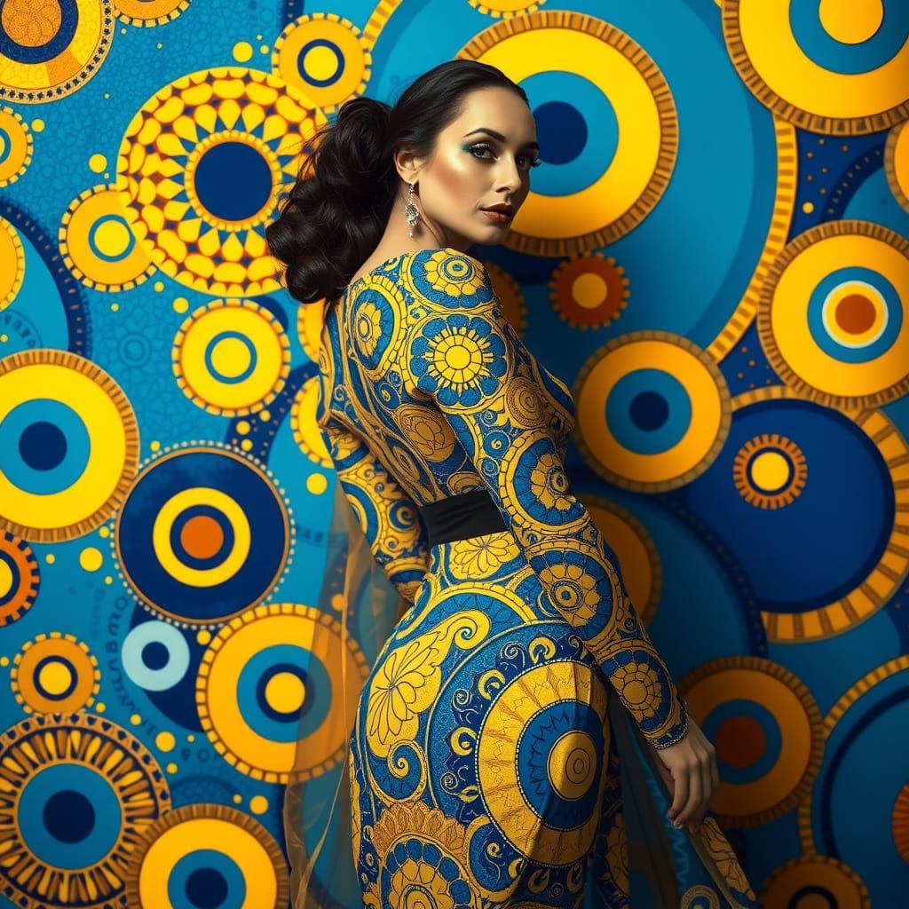 Elegant Woman in Opulent Art Deco-Inspired Haute Couture Ens...