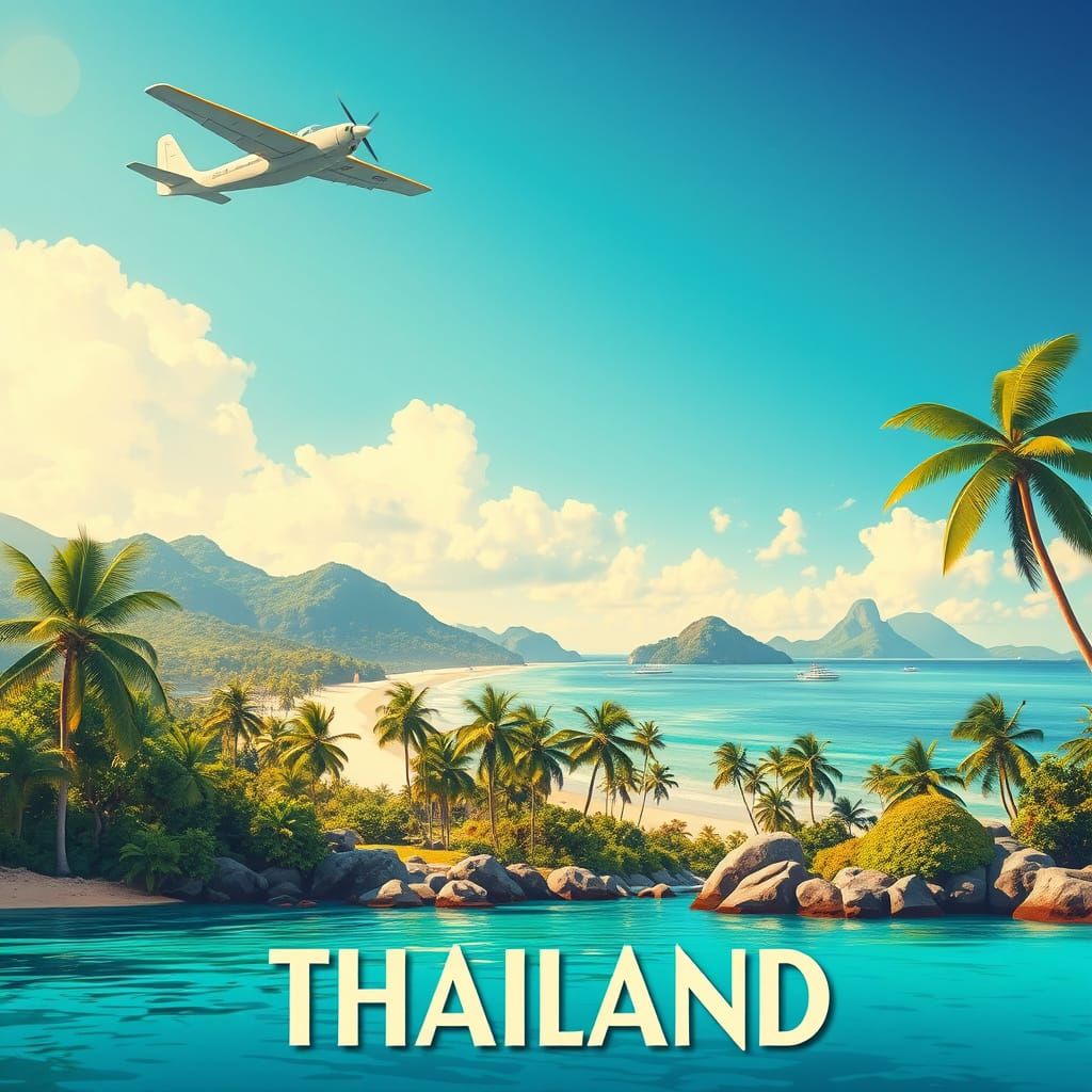 Vintage Phuket Travel Poster: 1940s Art Deco Style