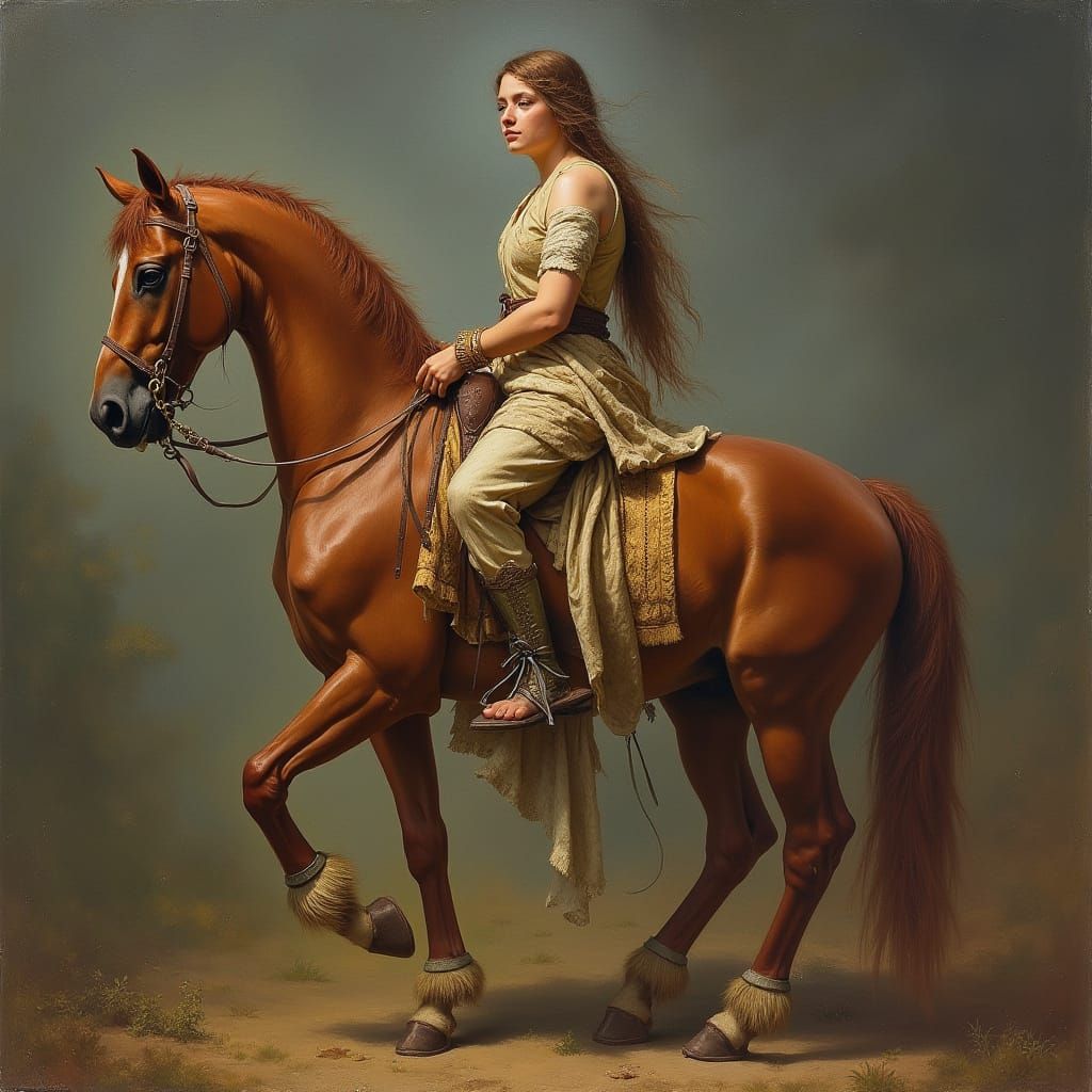 Epona Goddess of Horses in Celtic Oil Painting