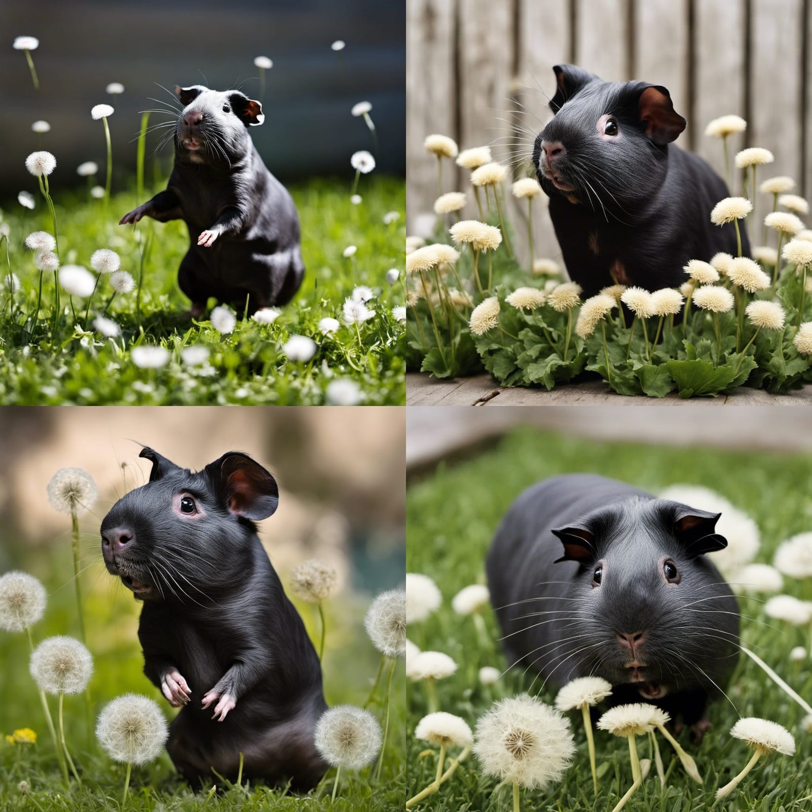 Dancing Hairless Guinea Pig with Dandelions