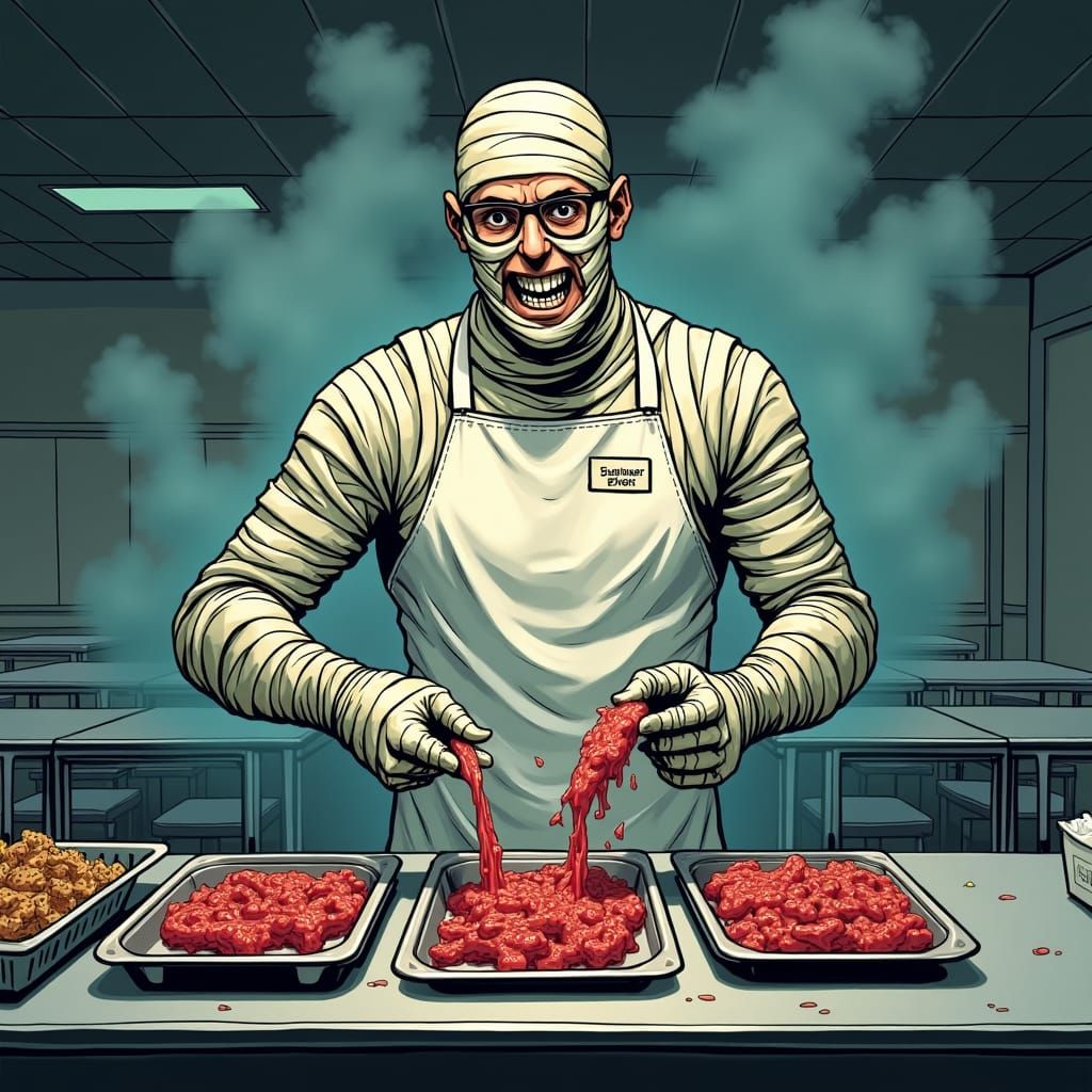 Mummy as School Lunch Lady in Comic Book Art