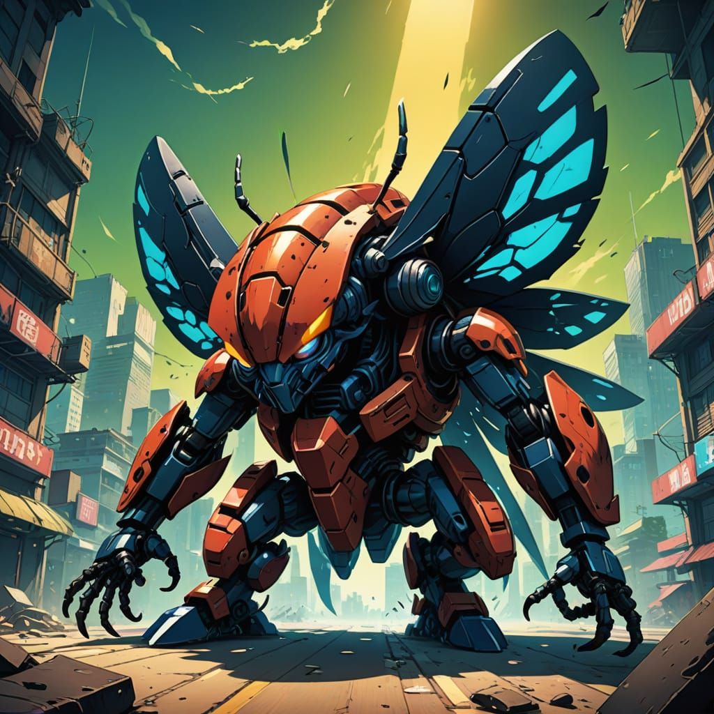 Vibrant Anime Bug in Perilous Close-up