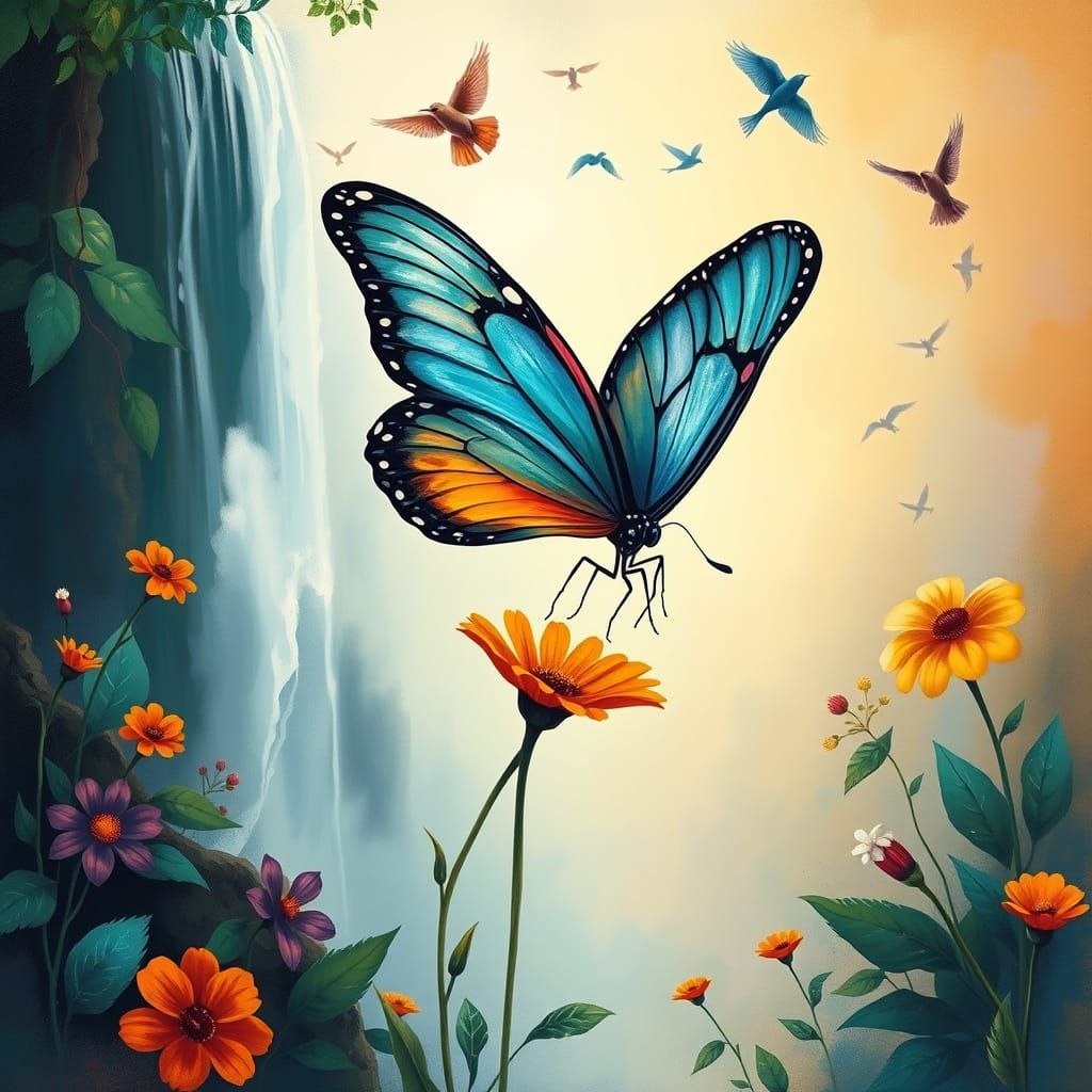 Delicate Butterfly in Lush Garden Landscape