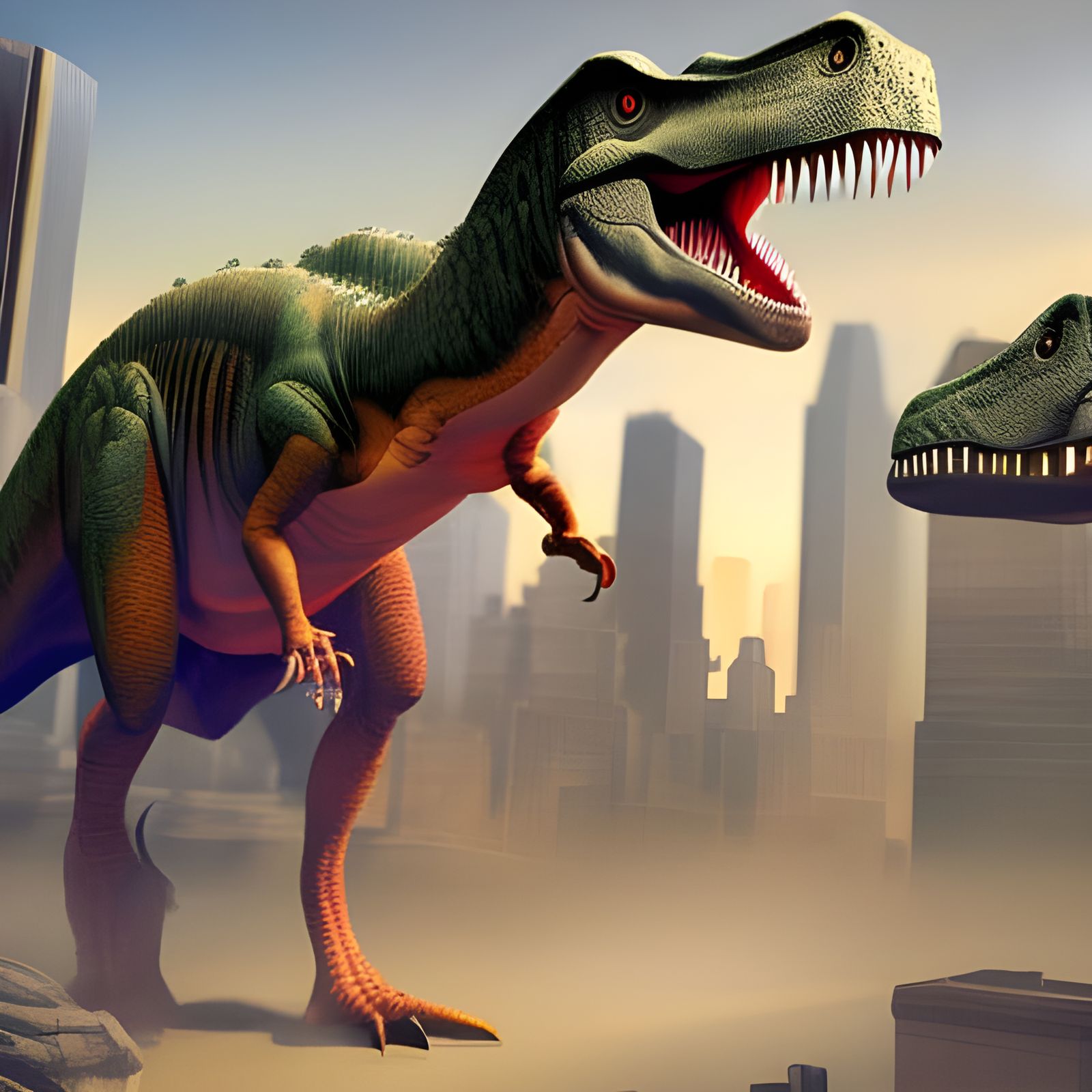 Dinosaurs Stroll Through Manhattan Park in Hyperrealism