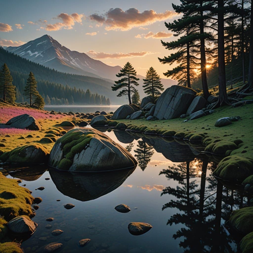 Tarkovsky Style Photo: Mossy Boulder by Babbling Brook