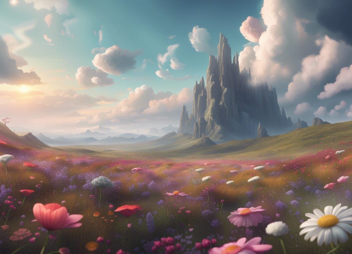 Fantasy Flower Meadow Matte Painting