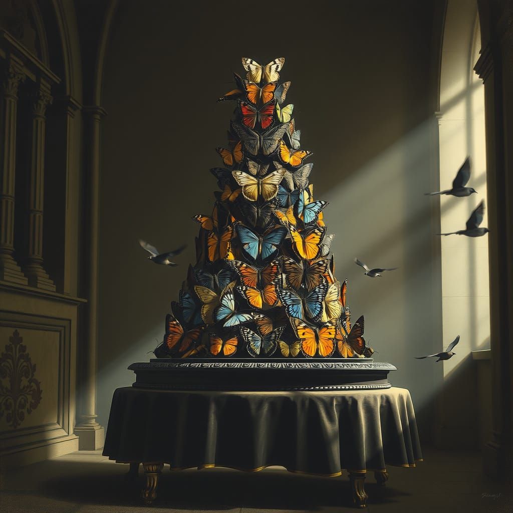 Butterfly Layer Cake in Chiaroscuro Style