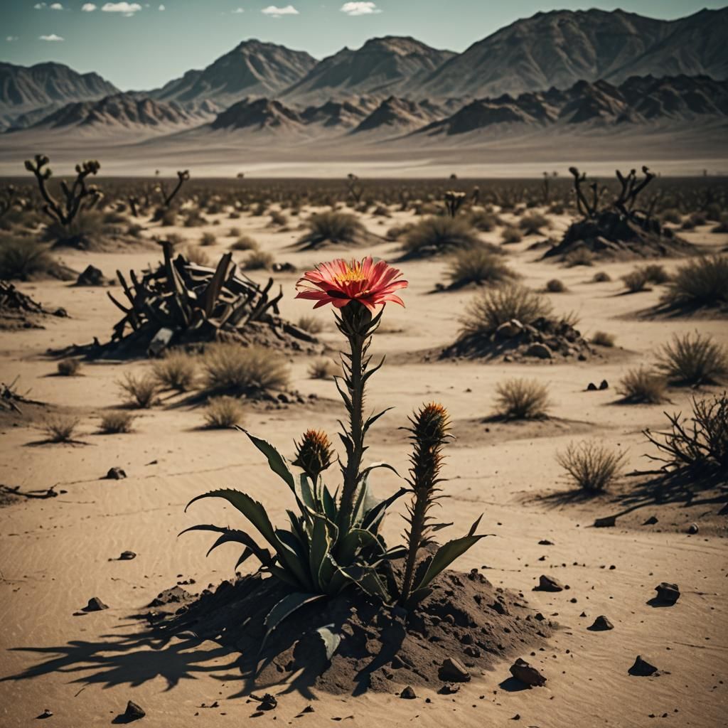 Last Flower Blooms in Post-Apocalyptic Desert