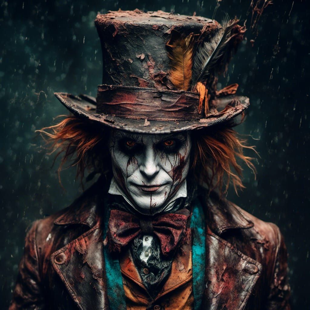 Hunky Mad Hatter in Leather Jacket, Oil Painting