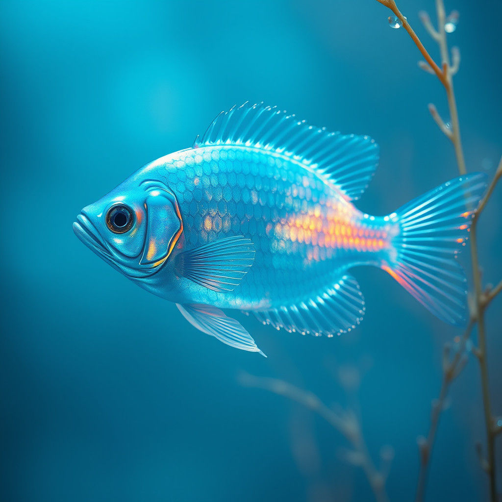 Iridescent Blue Fish with Translucent Body