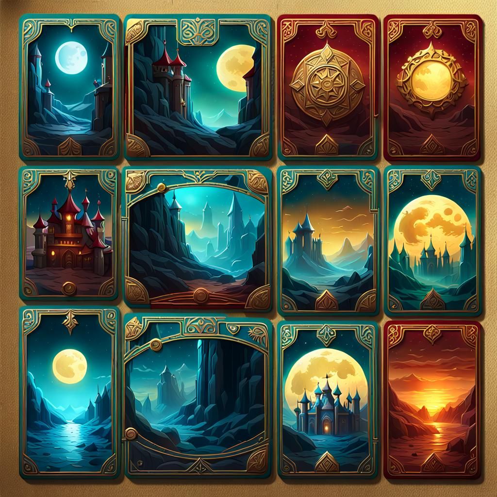 Fantasy Card Deck: Crimson Moon and Mystical Creatures