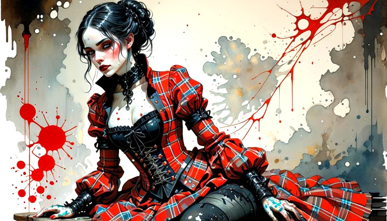 Gothic Babe in Iridescent Outfit, Impasto Painting