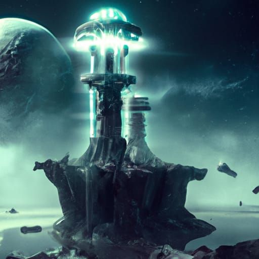 Futuristic Lighthouse on Asteroid: Digital Matte Painting