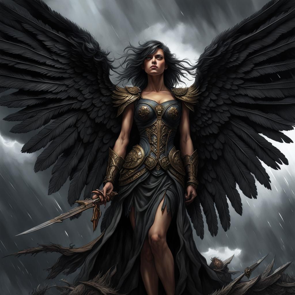 Angsty Dark Angel in Dystopian Landscape