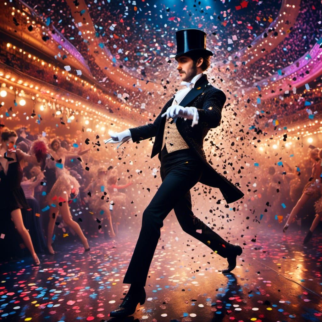 Dapper Man Dancing Can-Can in French Impressionism Style