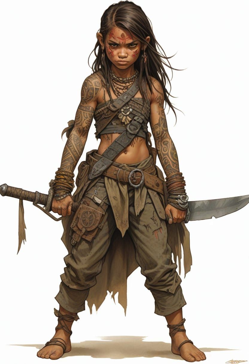 Polynesian Child Survivor Swordmaster in Heroic Fantasy Styl...