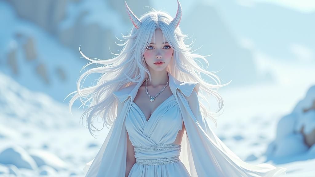 Icy White Devil: Anime-Inspired 3D Art