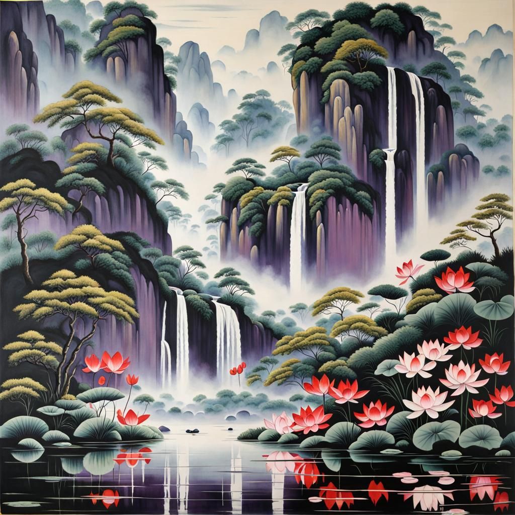 River Scene Painting in Shin Hanga Style