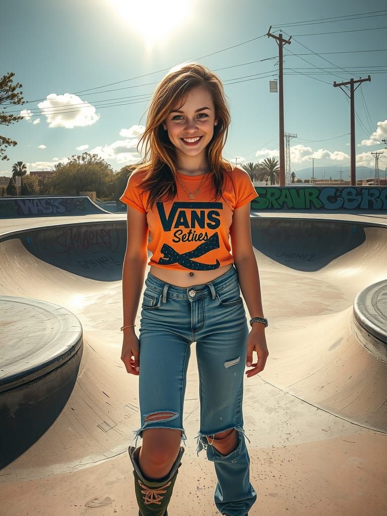 Confident Skater Girl in Sun-Kissed Skate Park