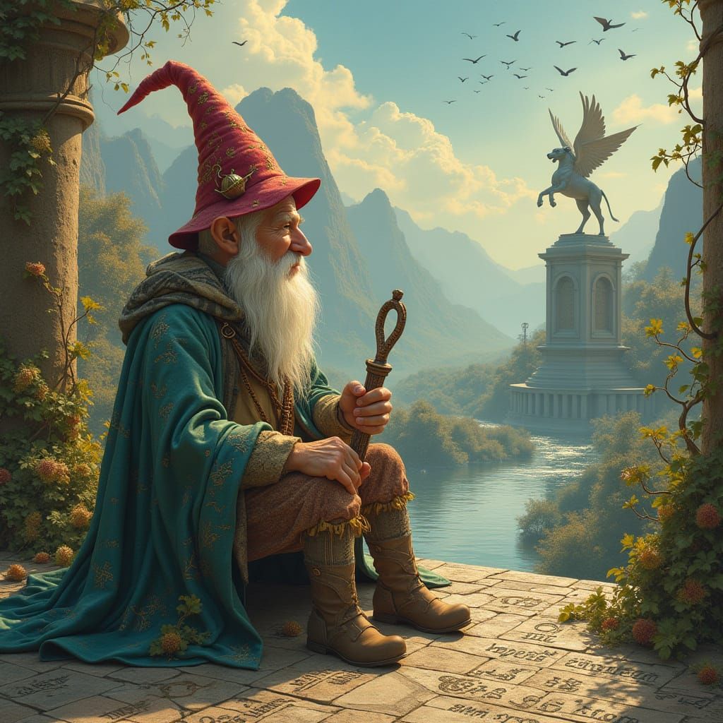 Timeless Gnome Surrounded by Latin Motifs and Impossible Geo...