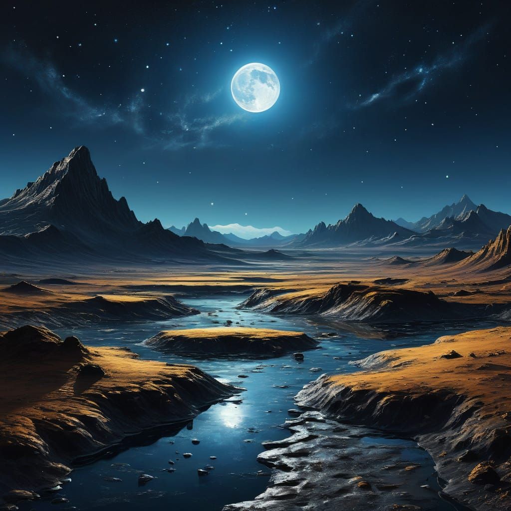 Lunar Dreamscape in Warm Oil Painting Style