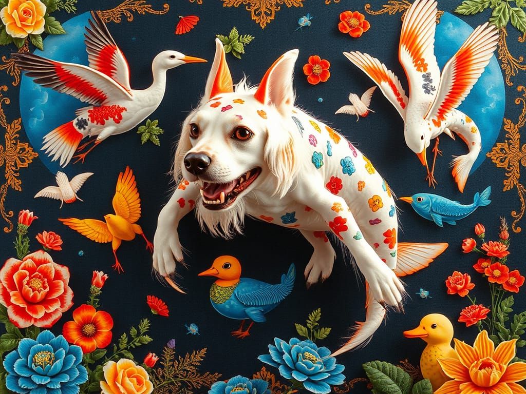 Chinese Crested Alien Shark Hybrid in Silk Tapestry Style