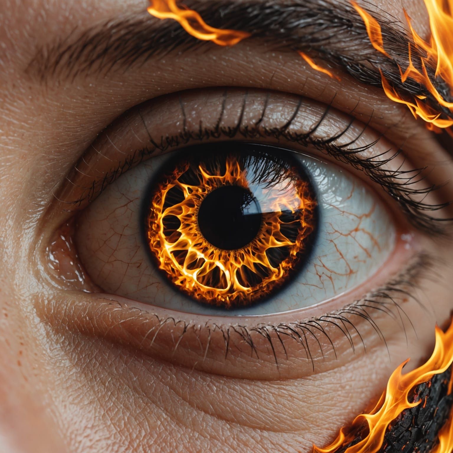 Fiery Eye Close-Up in Intricate Detail