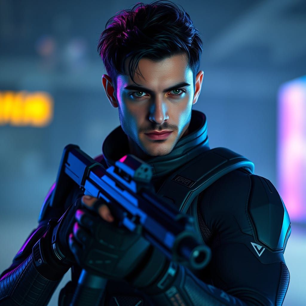 Cyberpunk Warrior in Tactical Suit